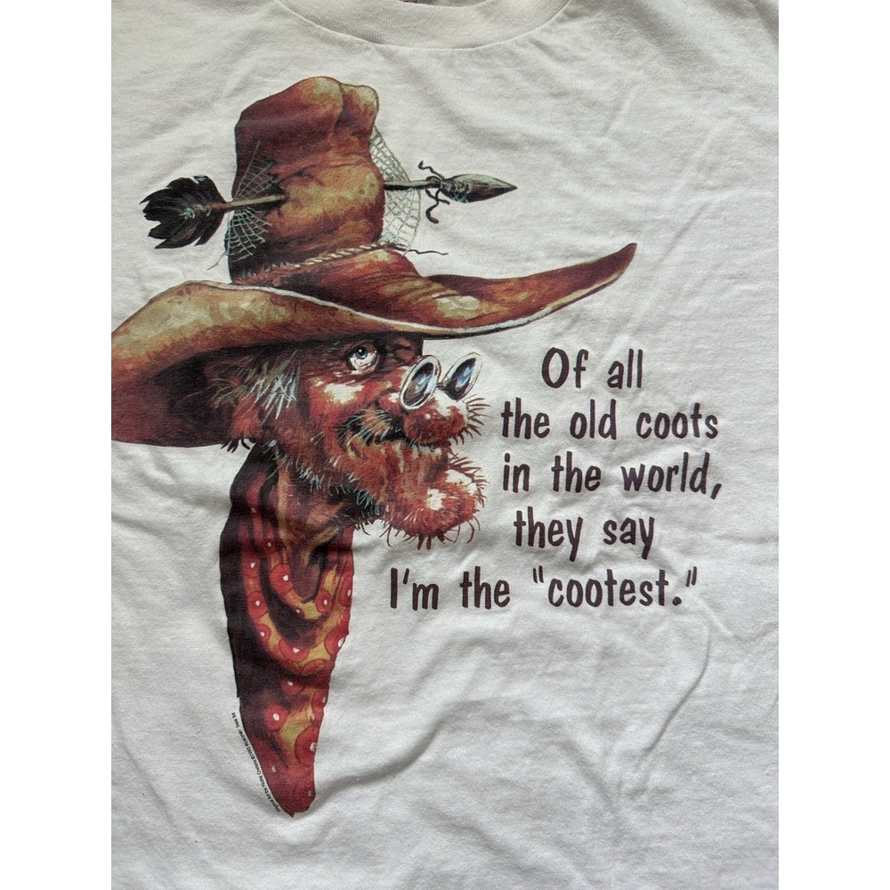 Vtg 1993 Nate Owens Art‎ T-Shirt XL Old Coot USA Made White Rare - Picture 2 of 7